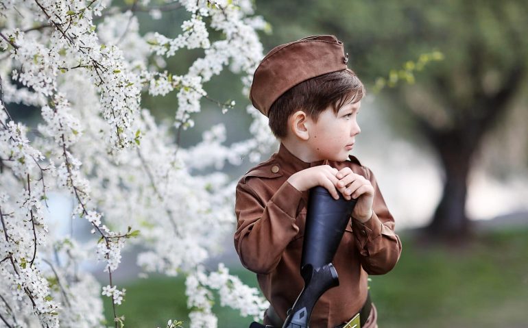 boy in the form of a soldier of the Great Patriotic War
